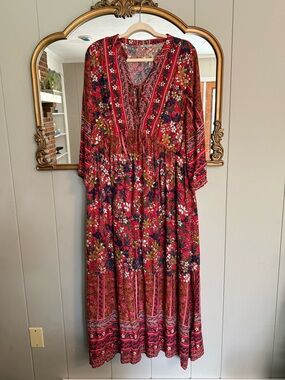 JODIFL Red Floral Boho Maxi Dress